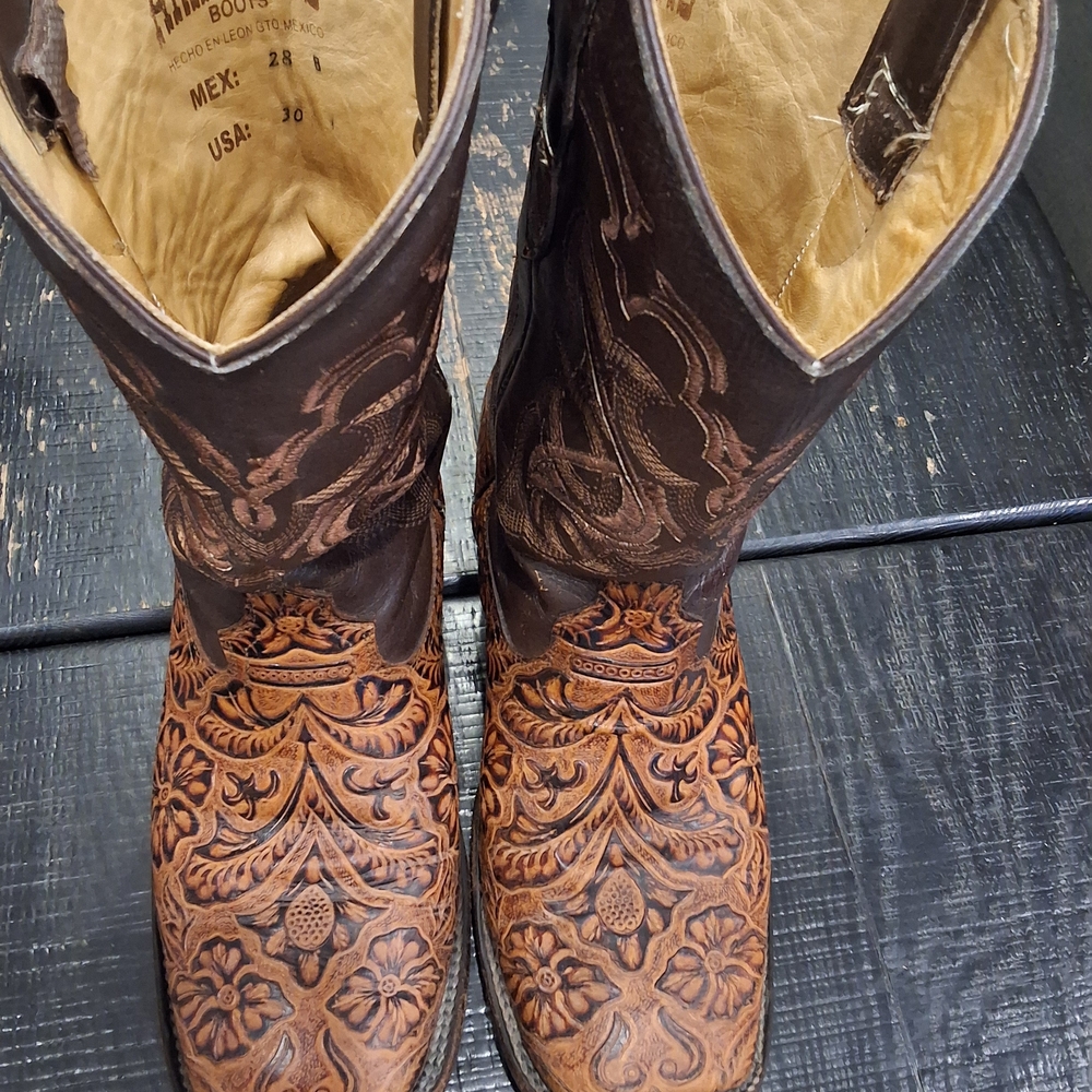 Brown Leather Men Western Boots Size 9